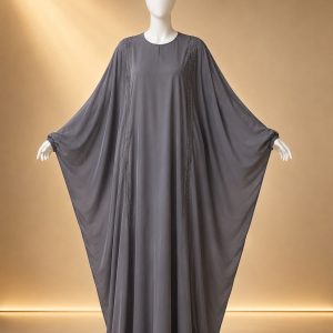 Grey Butterfly Abaya with Elegant Front Detailing