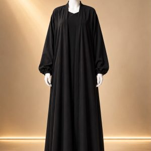 Black Luxury Open Front Abaya – Elegant Full-Length Modest Wear