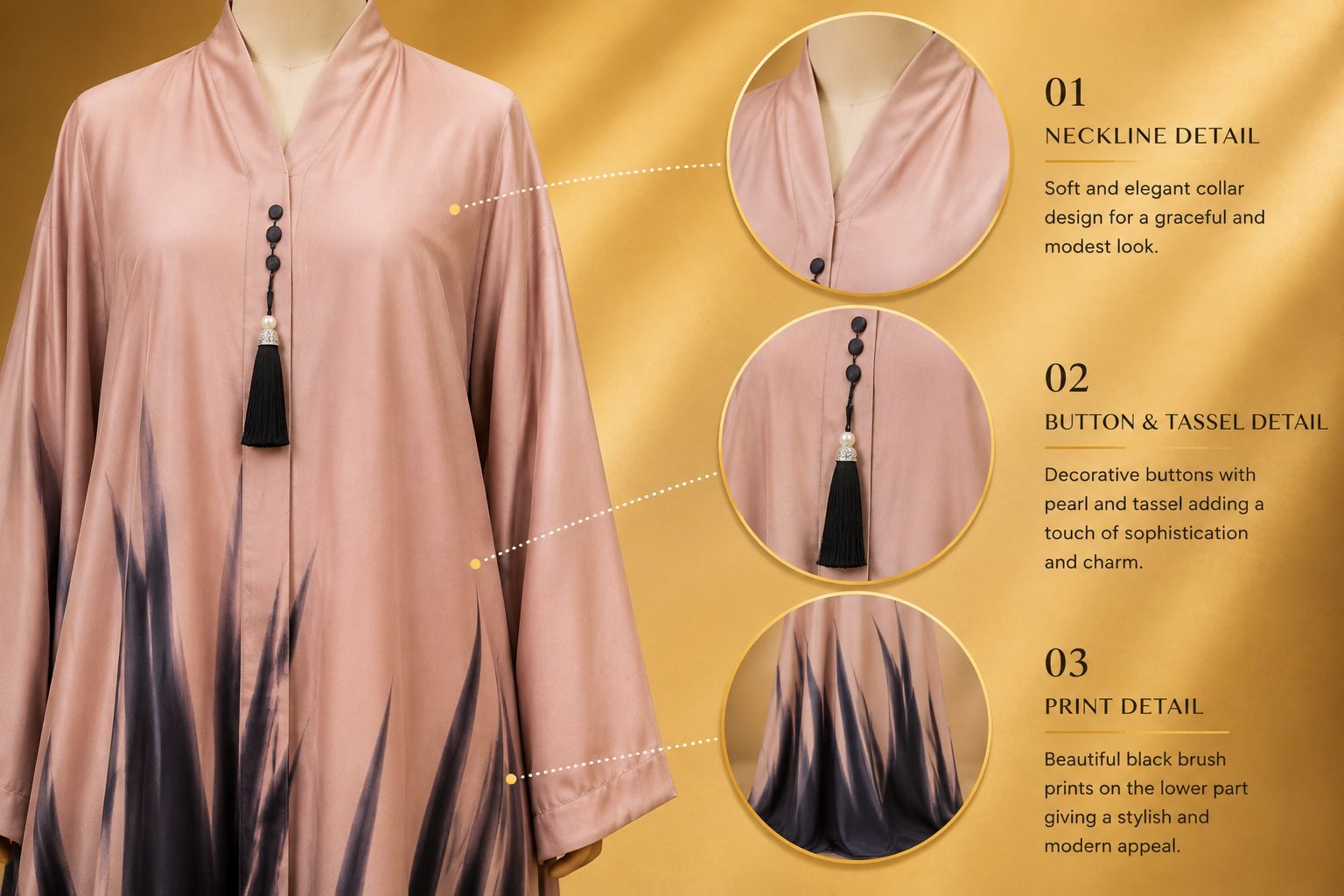 Elegant Blush Pink&Black Abaya - Image 2